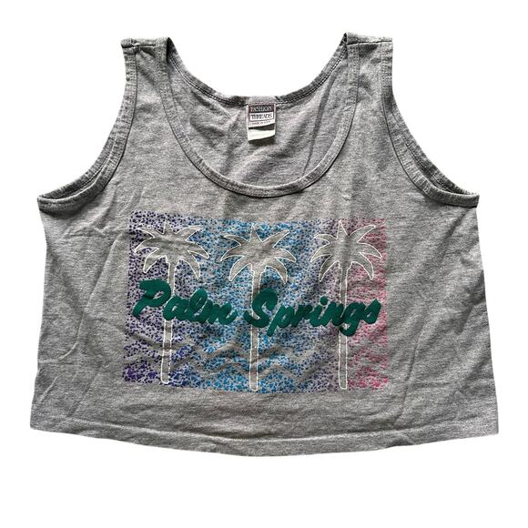 Vintage Fashion Threads "Palm Springs" Bubble Letter Scoop Neck Gray Tank M/L - Picture 2 of 6